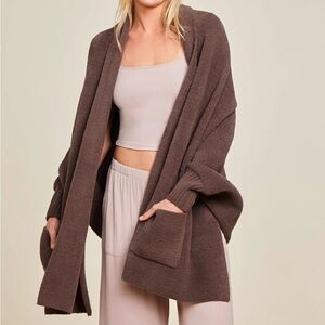 Barefoot Dreams Cardigan Cozy Chic Lite Brown Hoodie Pockets Malibu